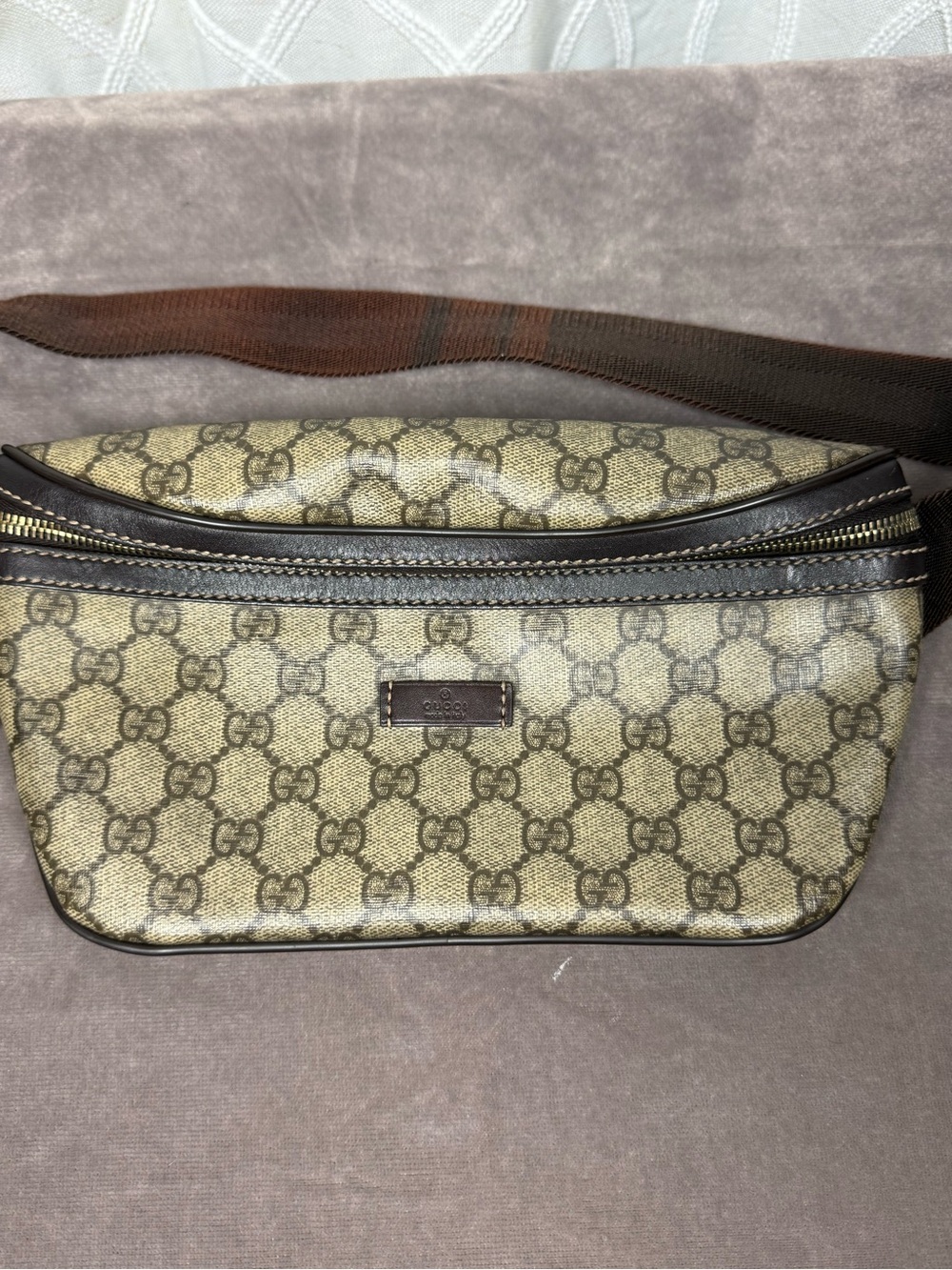 Authentic Gucci GG Supreme Belt bum Bag waist pouch brown tan coated canvas EUC - Picture 3 of 14
